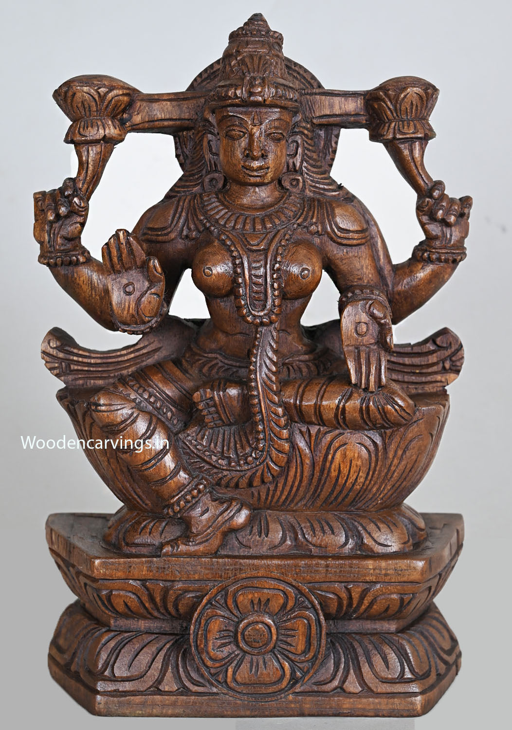 Wood Goddess Maha Lakshmi Light Weight Sculpture 12"