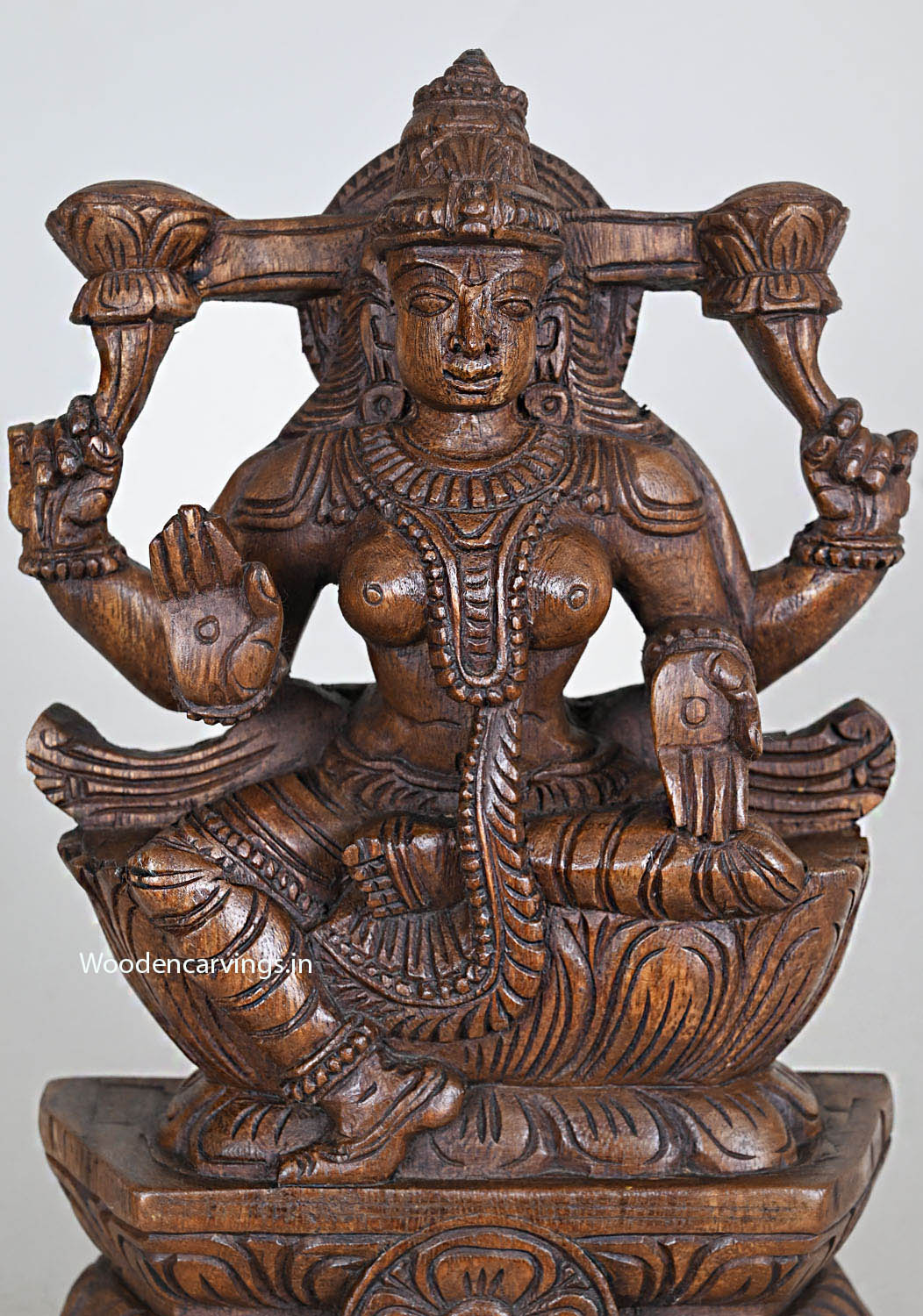 Wood Goddess Maha Lakshmi Light Weight Sculpture 12"