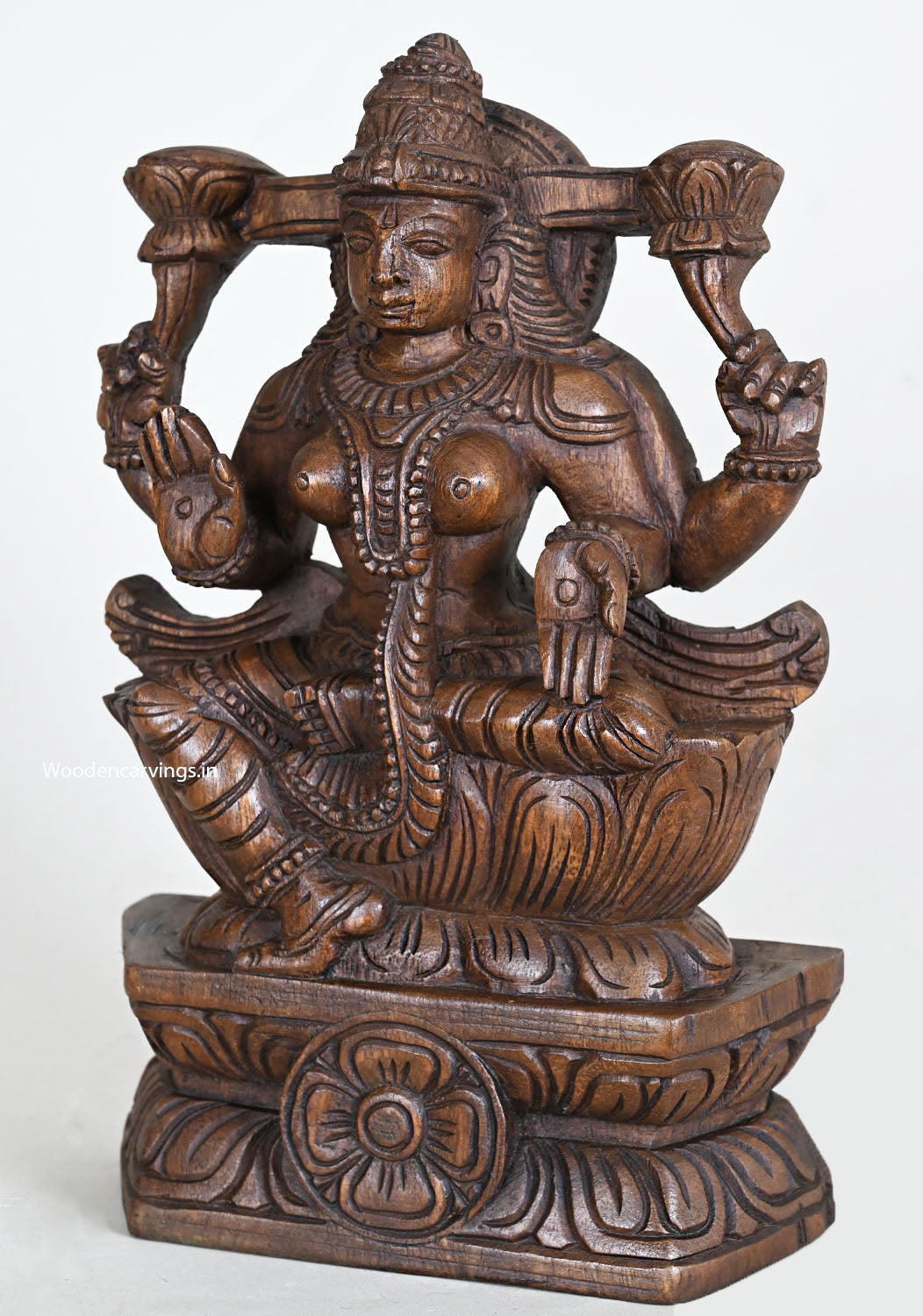 Wood Goddess Maha Lakshmi Light Weight Sculpture 12"