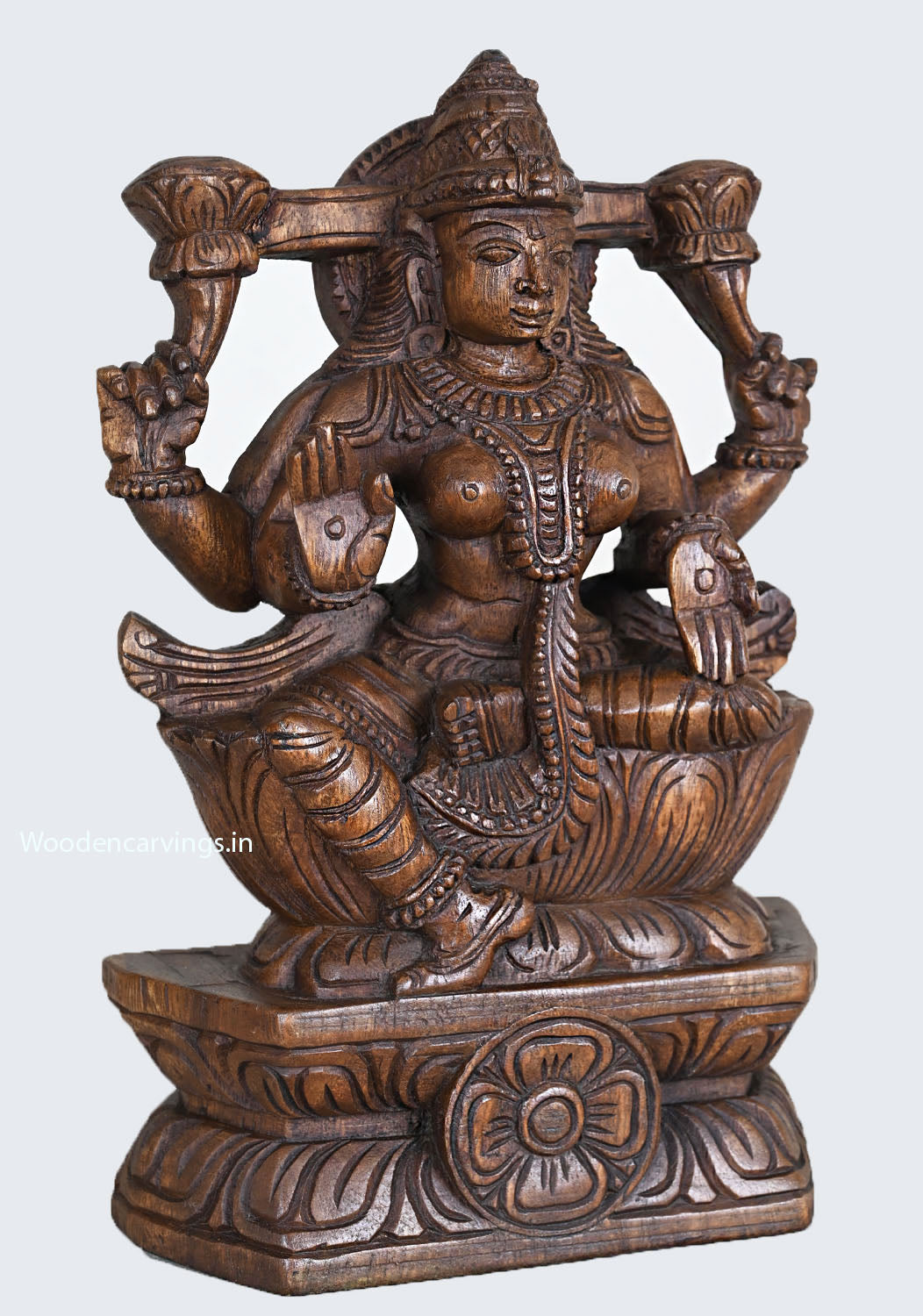 Wood Goddess Maha Lakshmi Light Weight Sculpture 12"