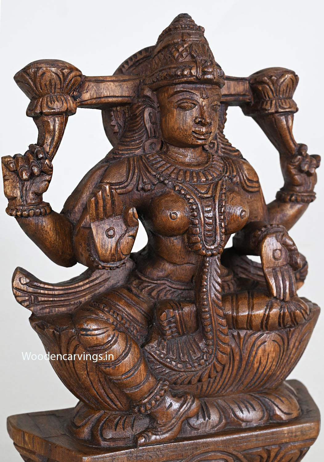 Wood Goddess Maha Lakshmi Light Weight Sculpture 12"