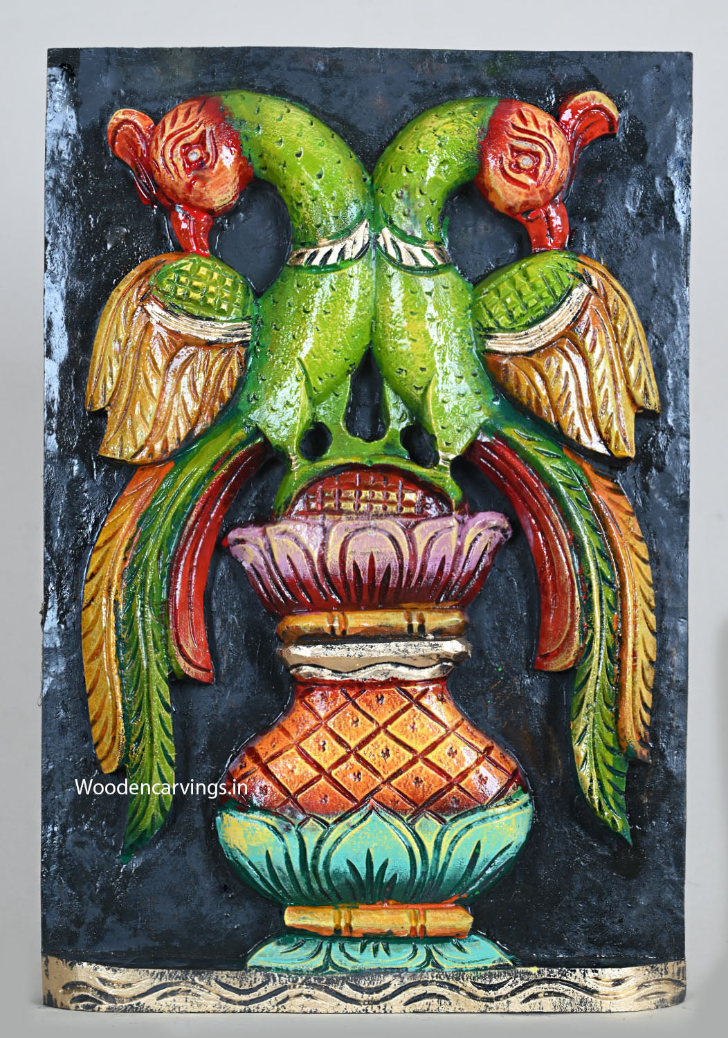 Standing on Parrots in Colourful Pot Wall Mount 18"