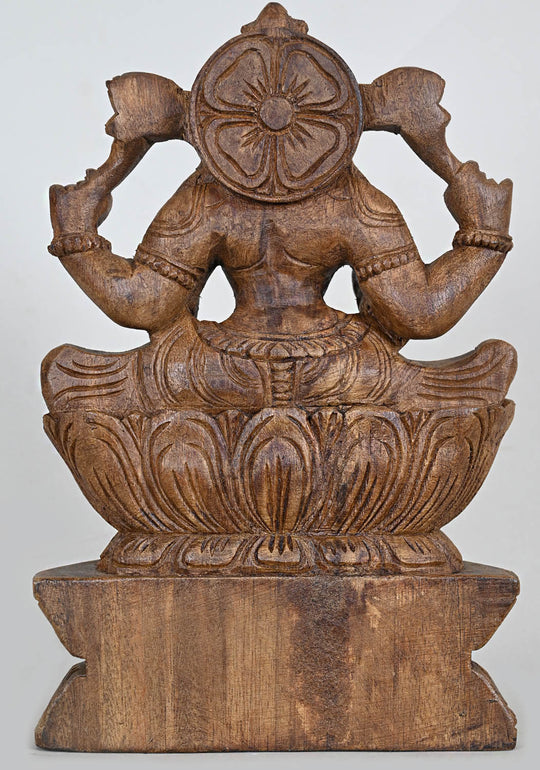 Wood Goddess Wealthy Lakshmi Sculpture 12"