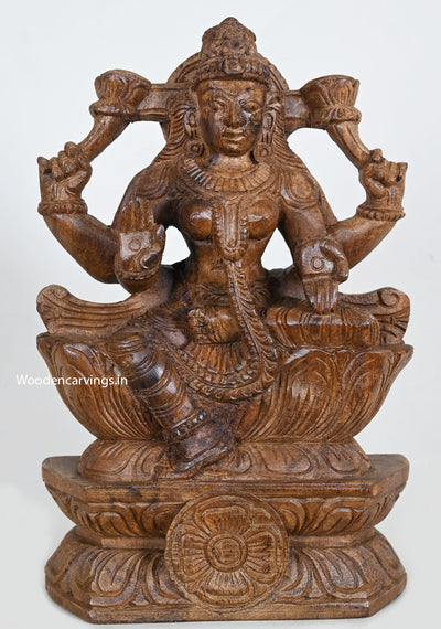 Wood Goddess Wealthy Lakshmi Sculpture 12"