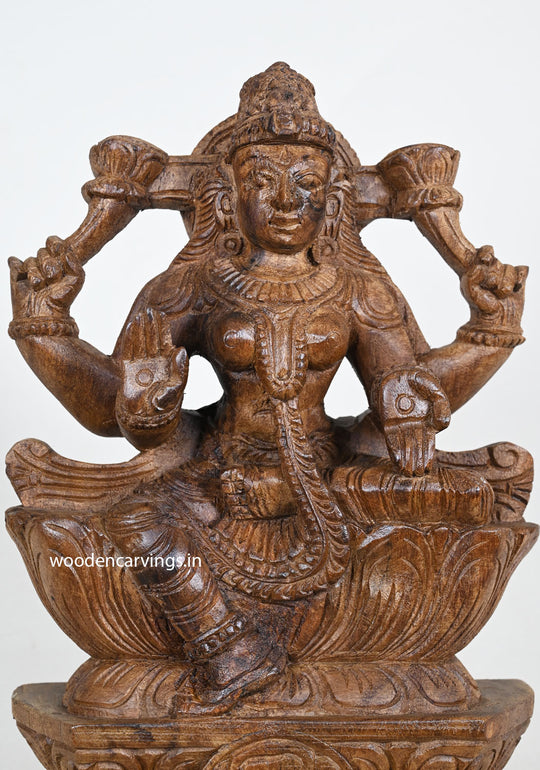 Wood Goddess Wealthy Lakshmi Sculpture 12"