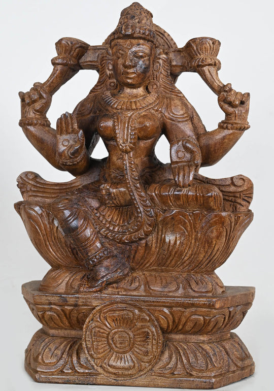 Wood Goddess Wealthy Lakshmi Sculpture 12"