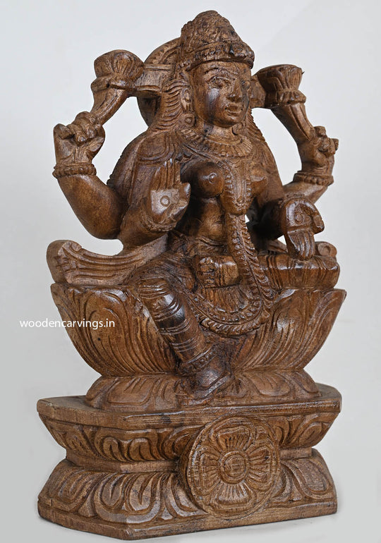 Wood Goddess Wealthy Lakshmi Sculpture 12"