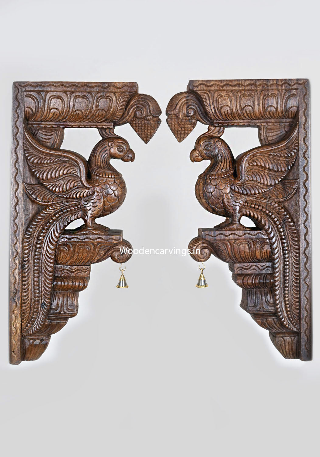 Wall Hanging Wood Paired Parrots Brackets 18"