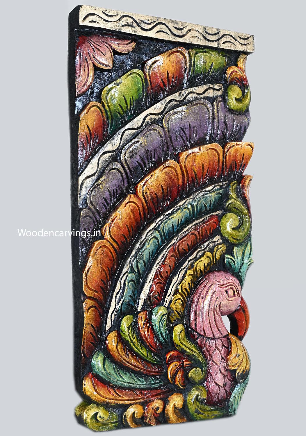 Wood Vertical Decorative Peacock Wall Mount 24"