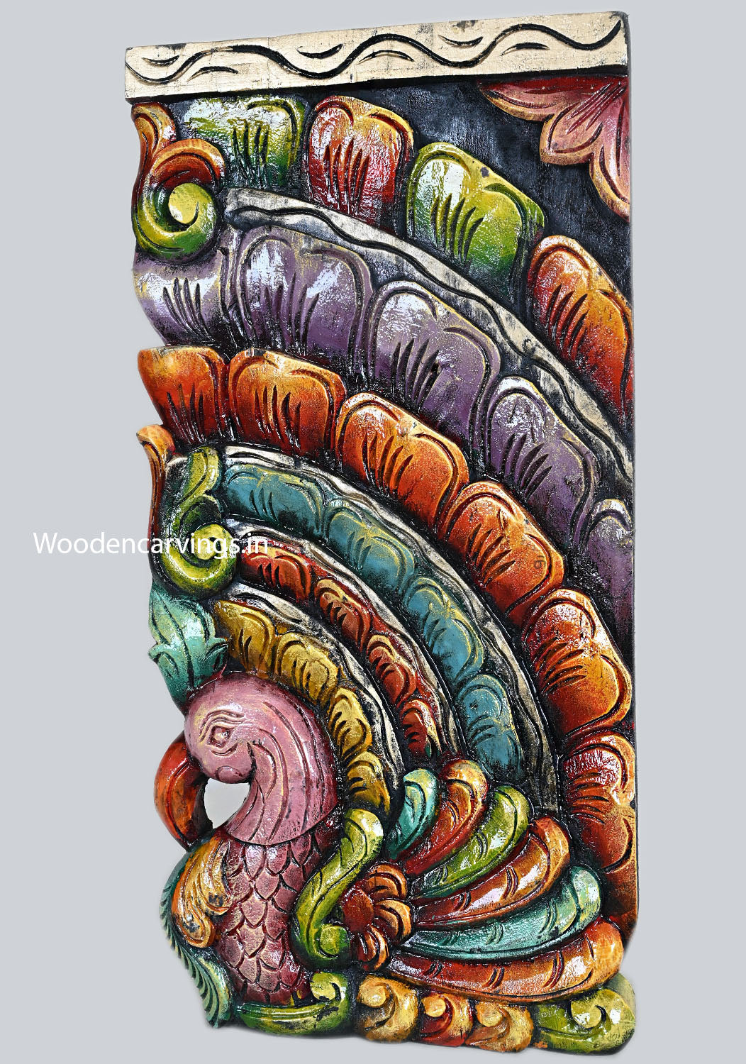 Colourful Peacock Wood Wall Hanging Wall Mount 24"