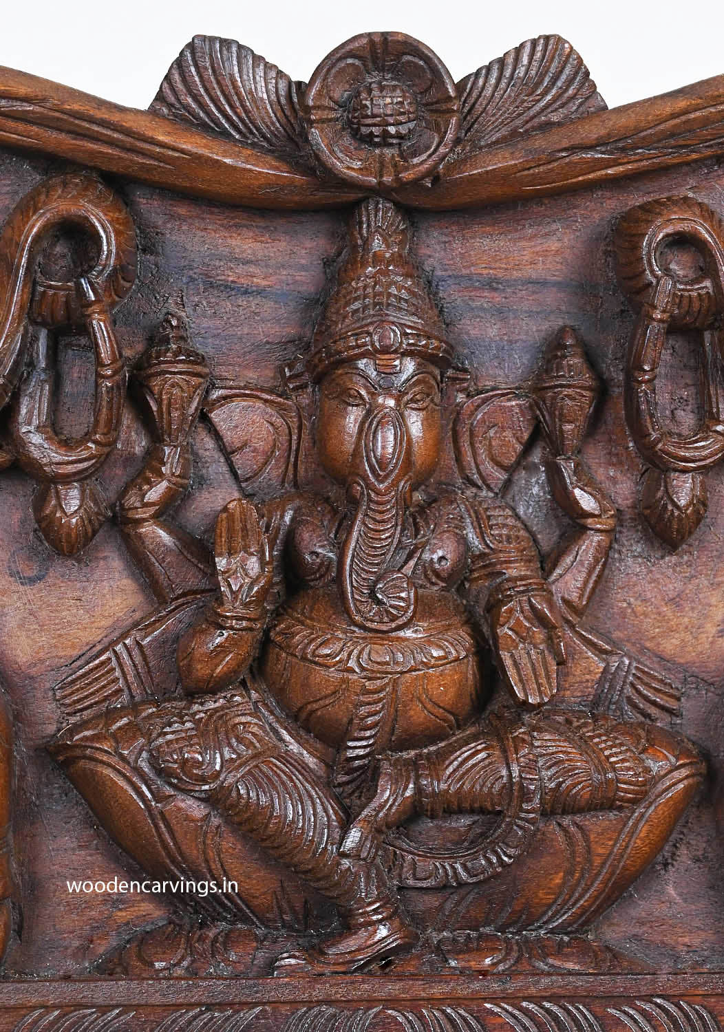 Floral Design Gaja Ganesha Wood Panel 24"