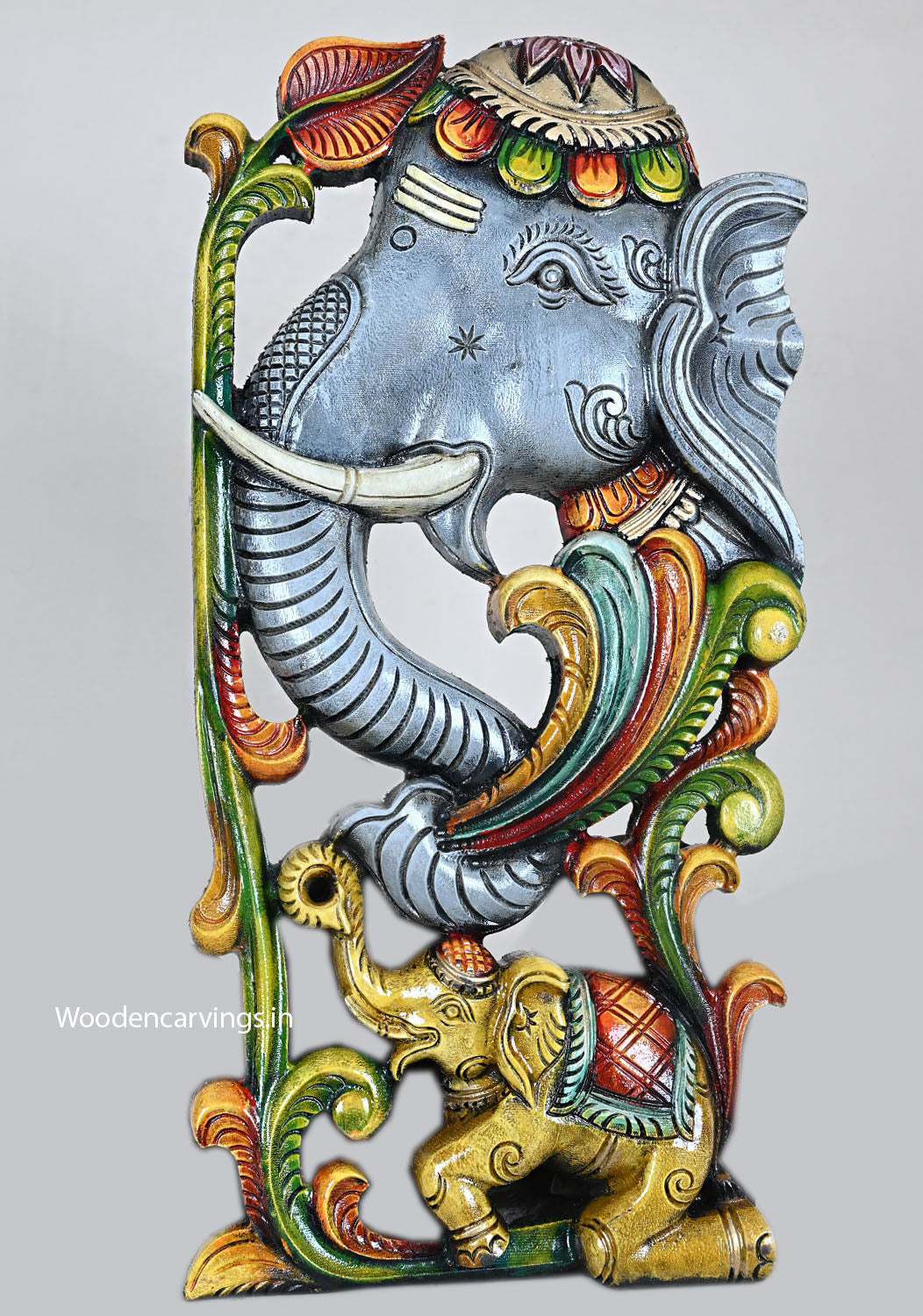 Wall Hanging Wood Vertical Elephant Wall Mount 24"