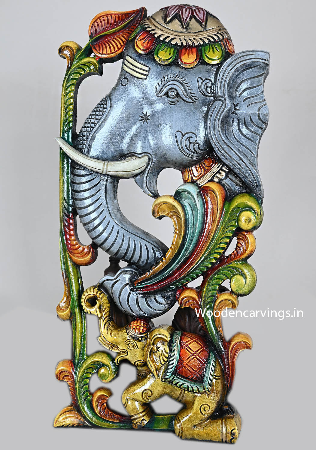 Wall Hanging Wood Vertical Elephant Wall Mount 24"