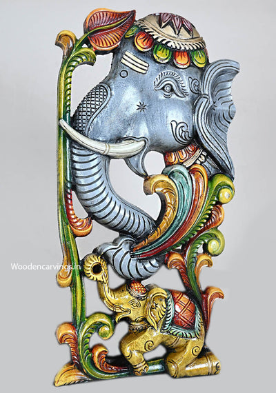 Wall Hanging Wood Vertical Elephant Wall Mount 24"