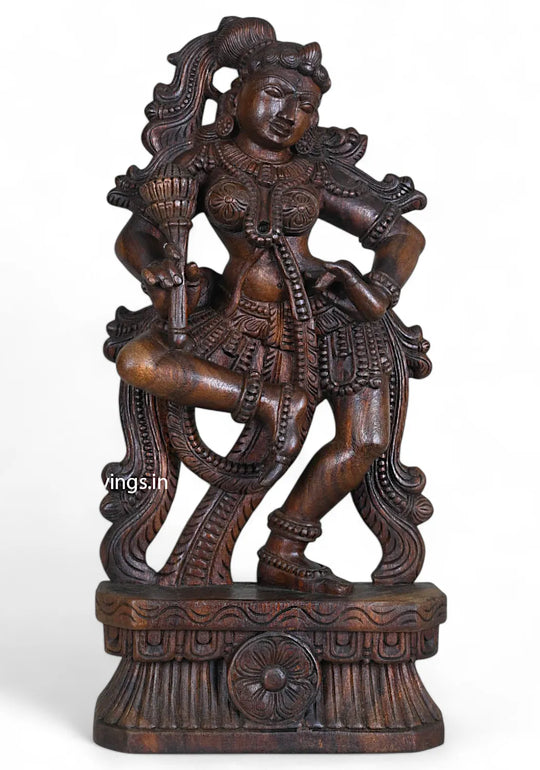 Standing Beauty Apsara Holding Lotus Petal Sculpture 25"