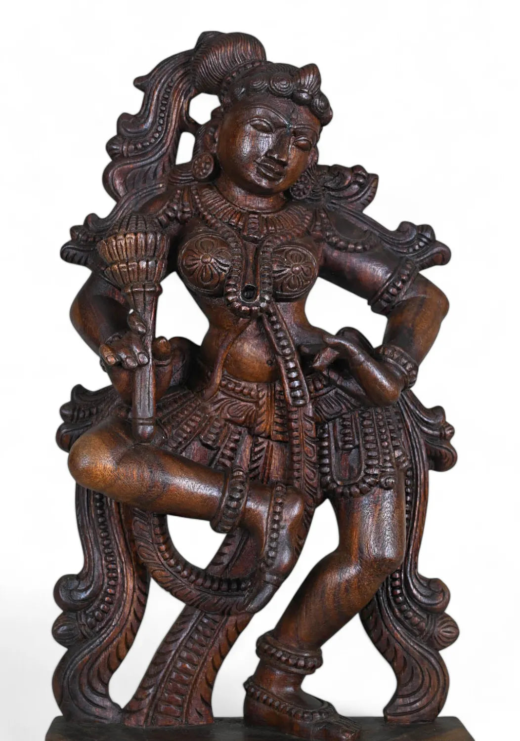 Standing Beauty Apsara Holding Lotus Petal Sculpture 25"