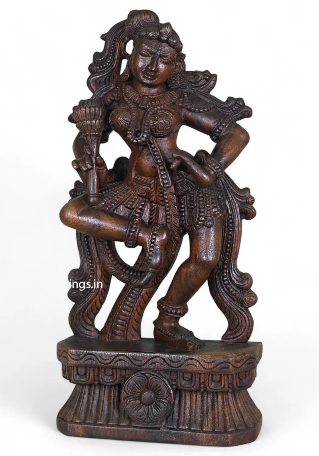 Standing Beauty Apsara Holding Lotus Petal Sculpture 25"