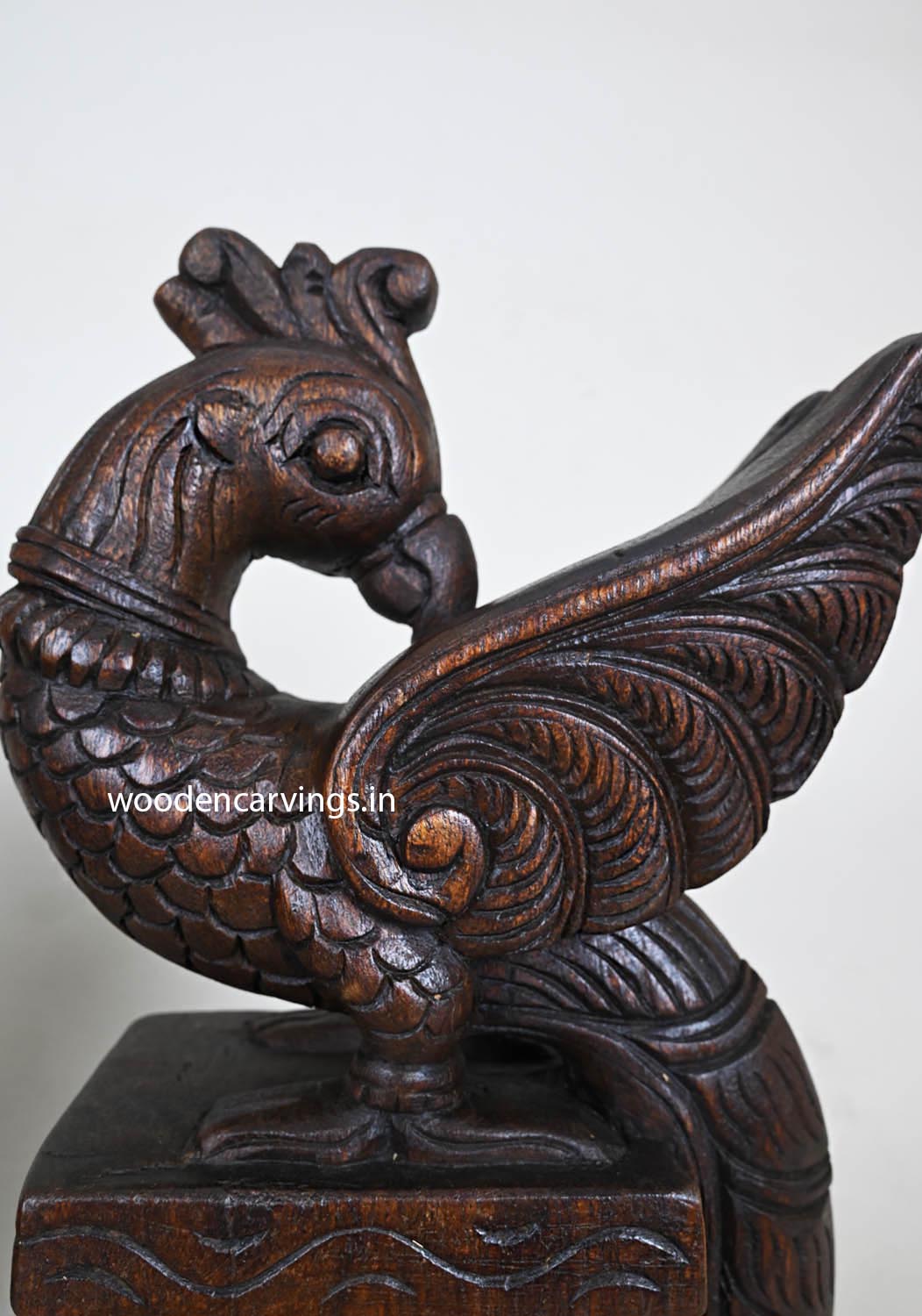 Showpiece Standing Wood Pair of Peacocks Deity 13"