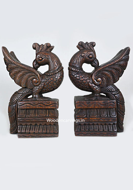 Showpiece Standing Wood Pair of Peacocks Deity 13"