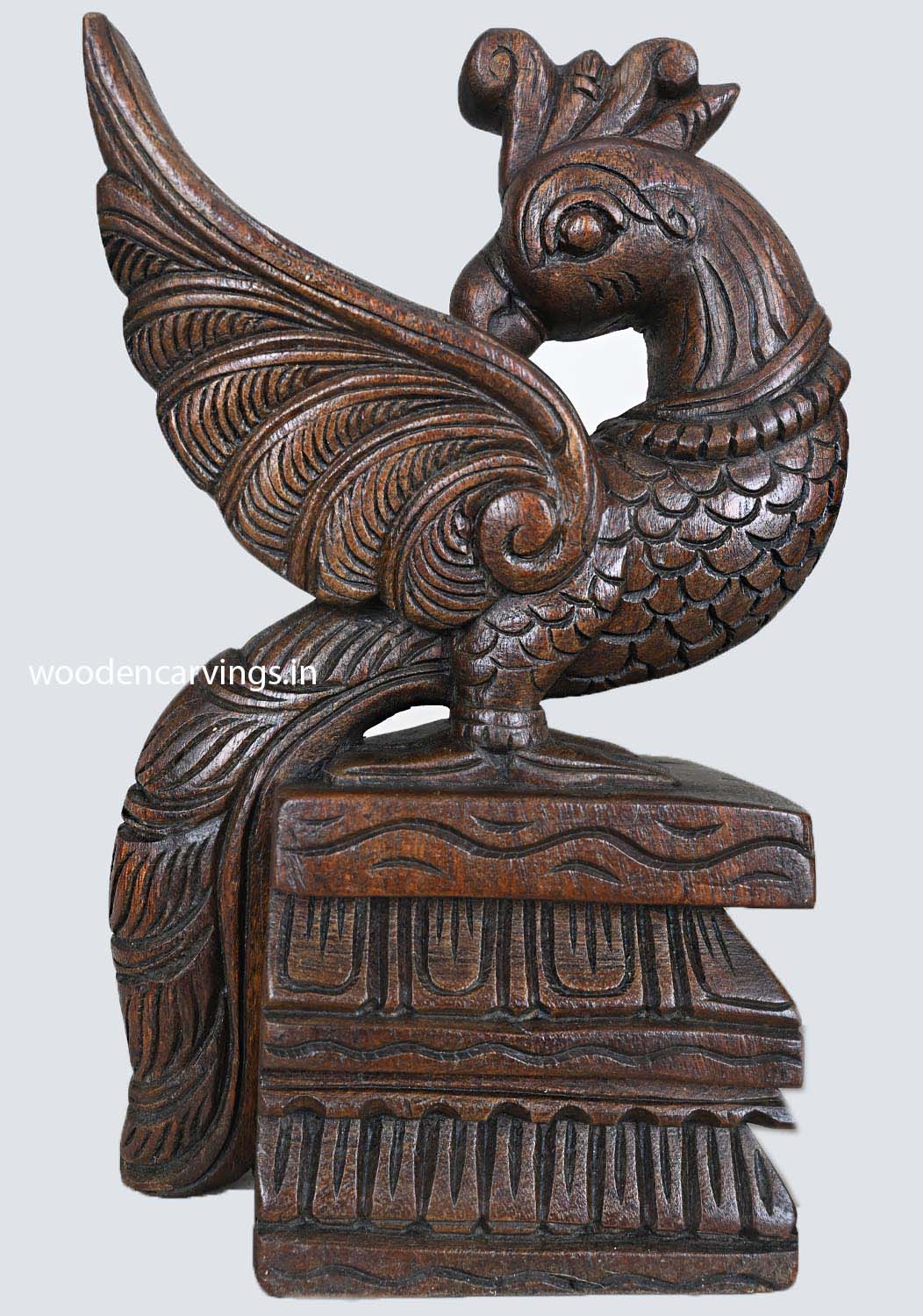 Showpiece Standing Wood Pair of Peacocks Deity 13"