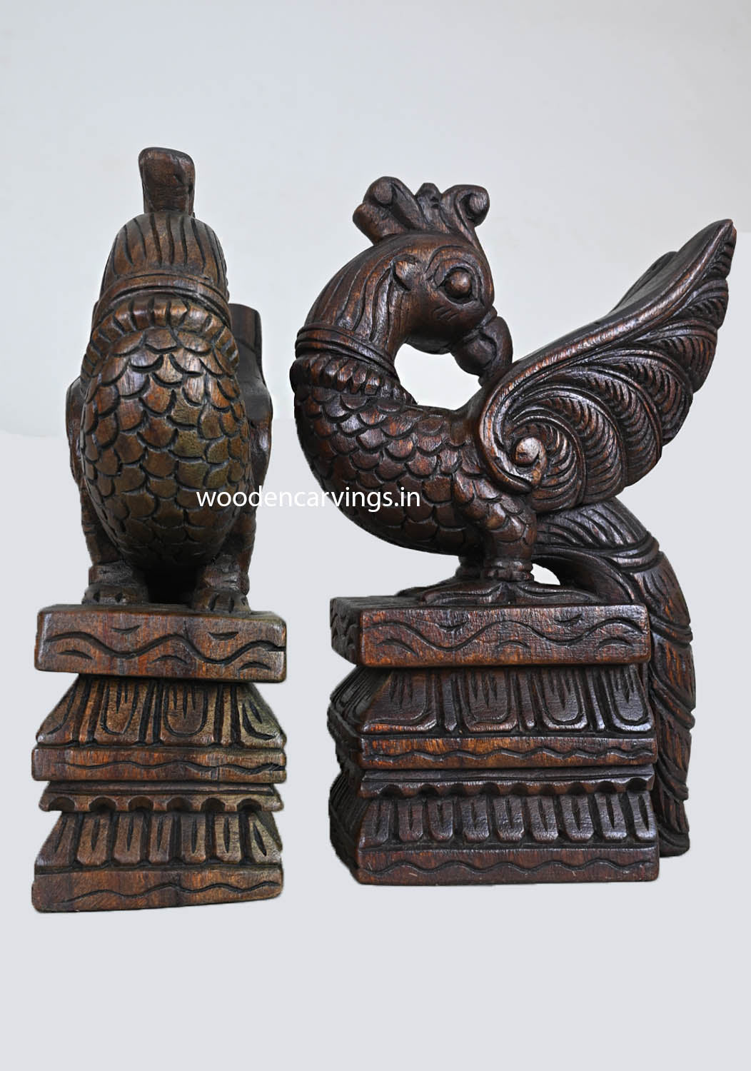 Showpiece Standing Wood Pair of Peacocks Deity 13"