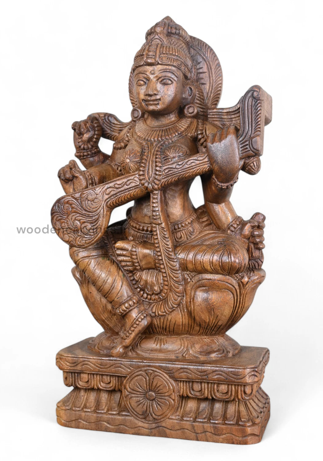 Goddess Saraswathi Handmade Wooden Sculpture 24"