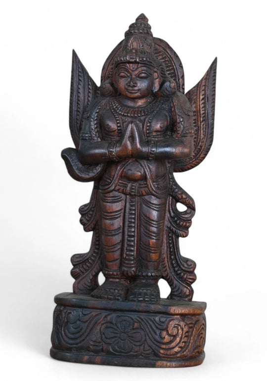 Divine Wood Garuda Greetings pose statue 18"