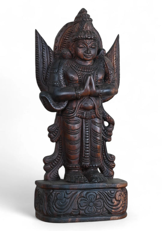 Divine Wood Garuda Greetings pose statue 18"