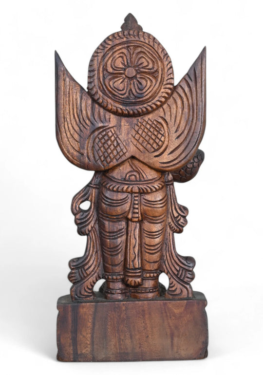 Divine Wood Garuda Greetings pose statue 18"