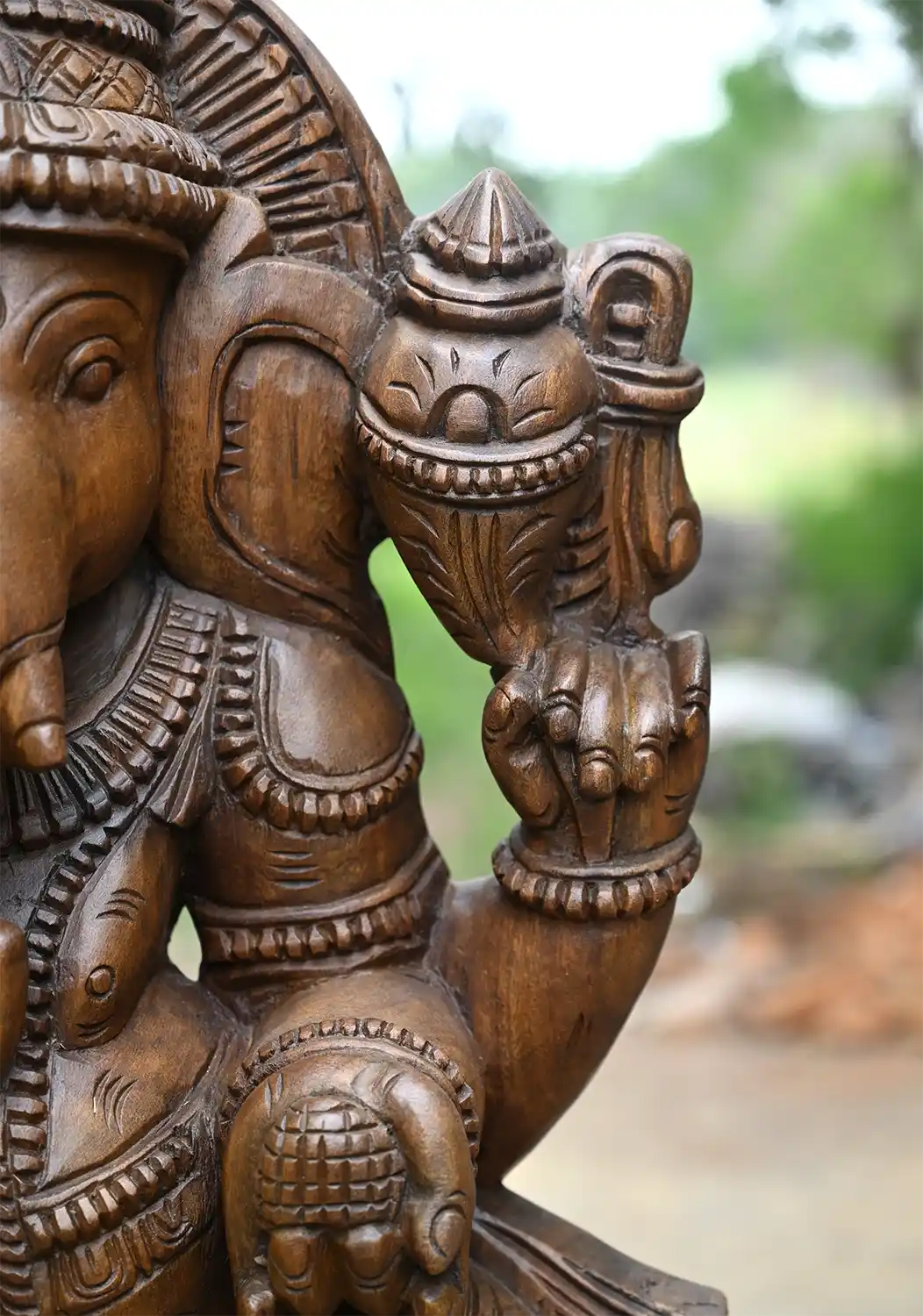 Wooden Ganesh Murti Seated on Lotus 36"