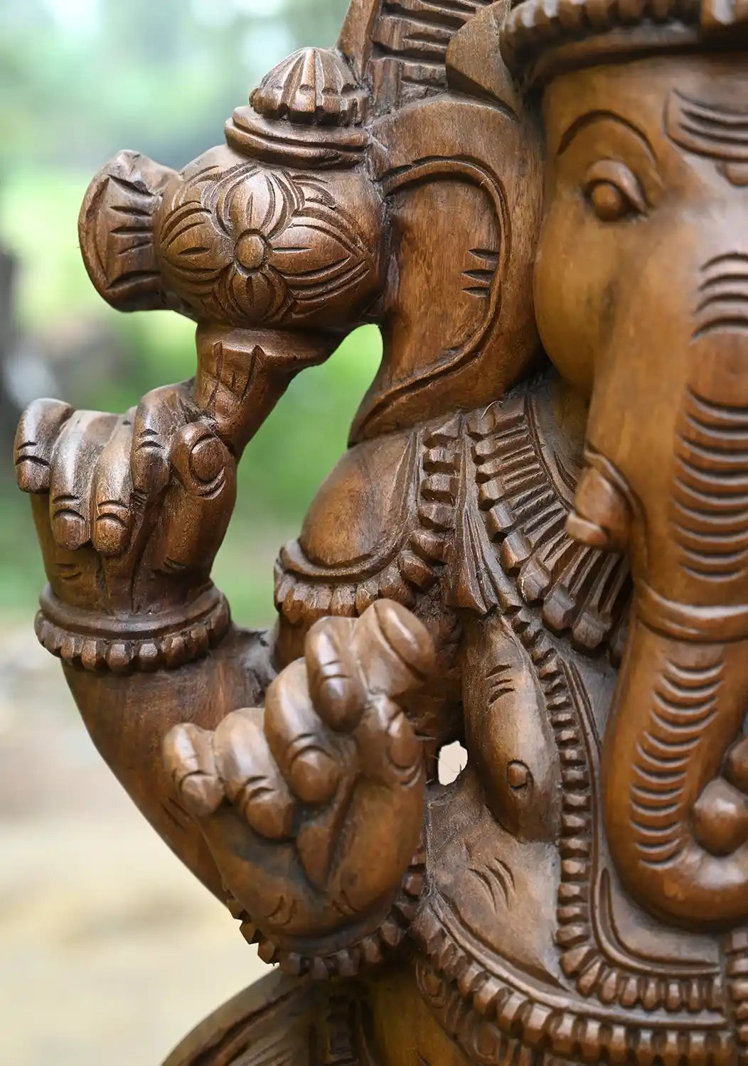 Wooden Ganesh Murti Seated on Lotus 36"