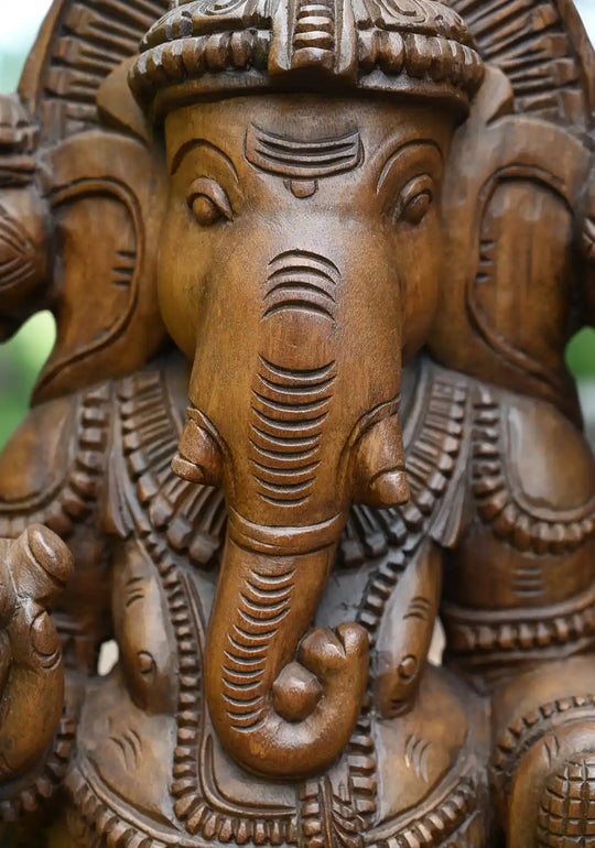 Wooden Ganesh Murti Seated on Lotus 36"