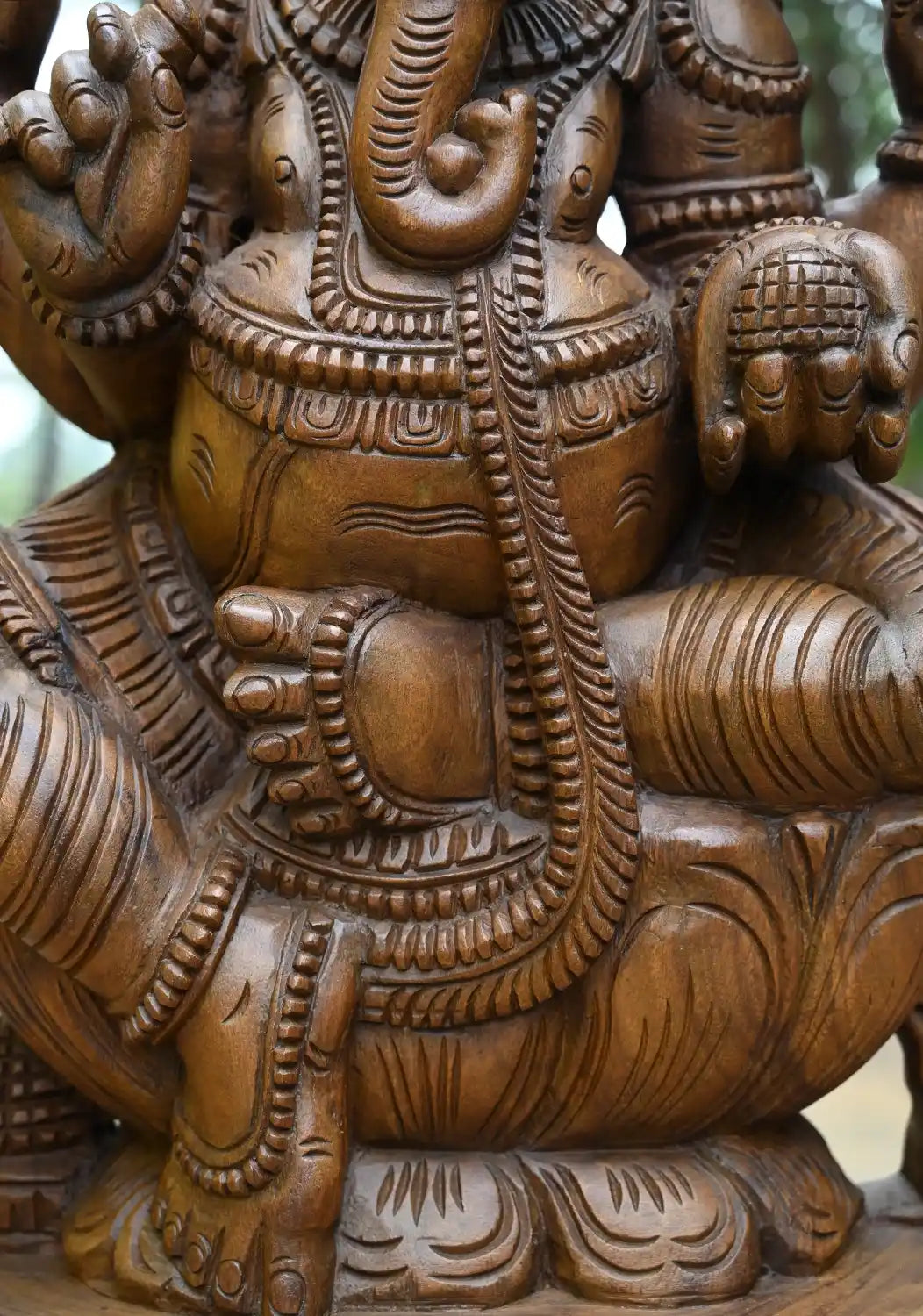 Wooden Ganesh Murti Seated on Lotus 36"