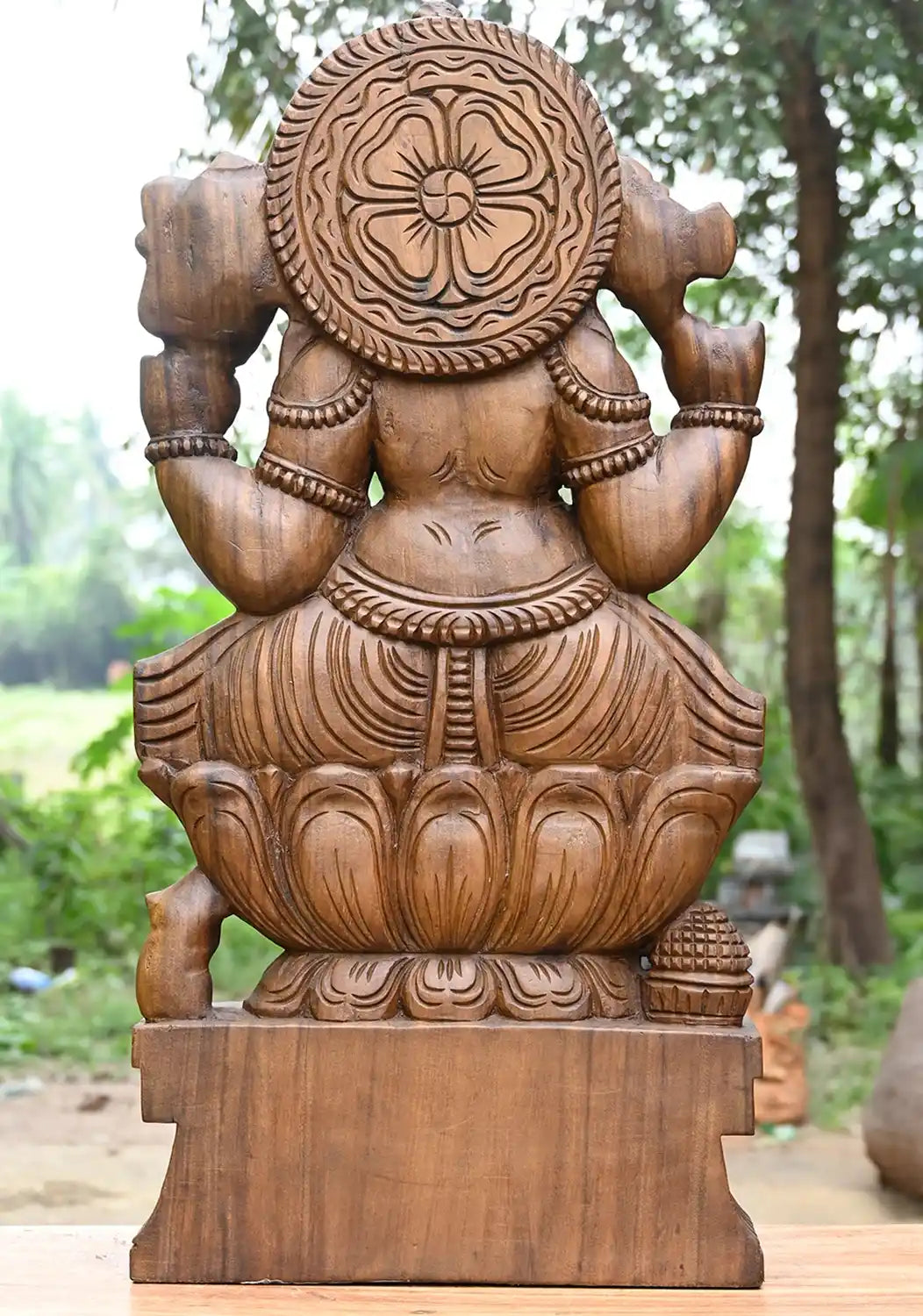 Wooden Ganesh Murti Seated on Lotus 36"