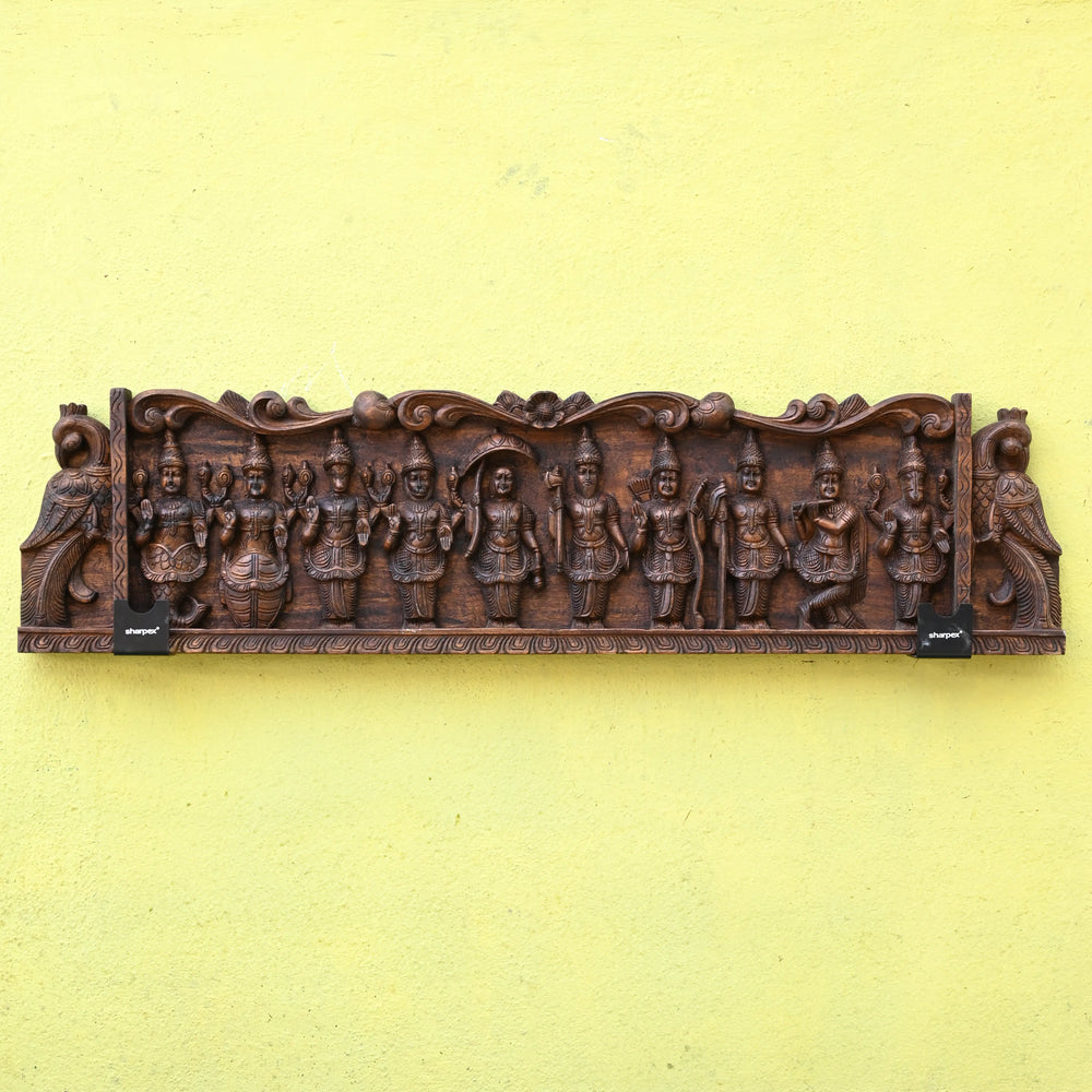 Wall Hanging Dasavatharam Wooden Panel 48"