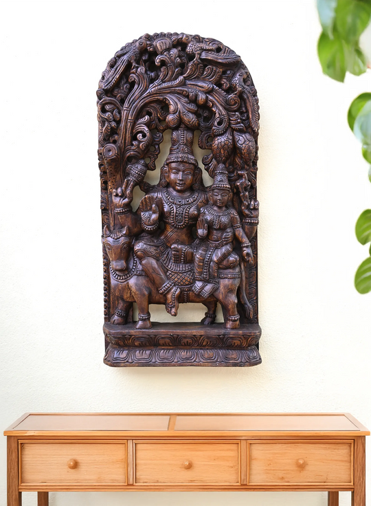 Wooden Shiva with Parvati Seated on Nandi_1