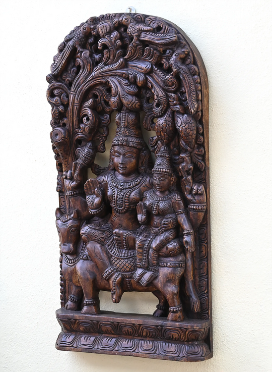 Wooden Shiva with Parvati Seated on Nandi_3