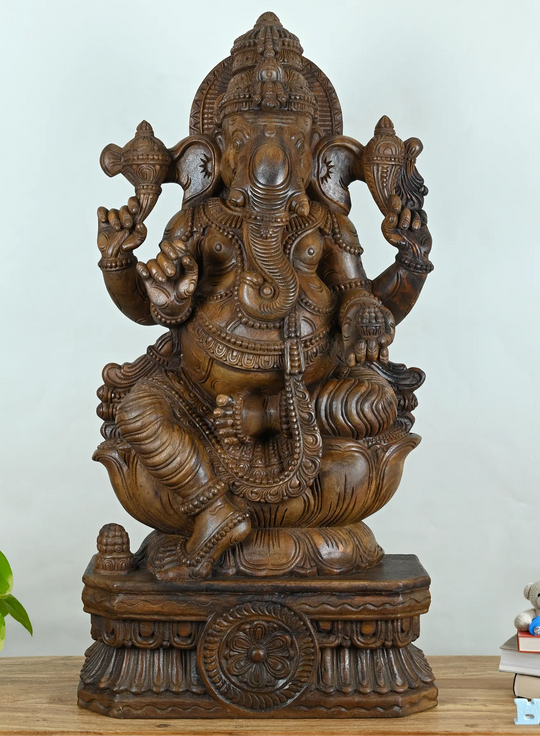 Lord Ganesha Seated on Lotus in Lalitasana Pose