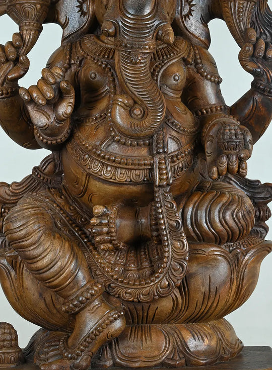 Lord Ganesha Seated on Lotus in Lalitasana Pose