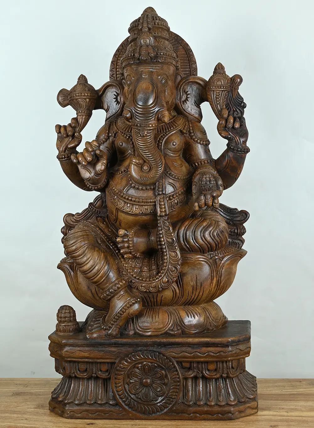 Lord Ganesha Seated on Lotus in Lalitasana Pose