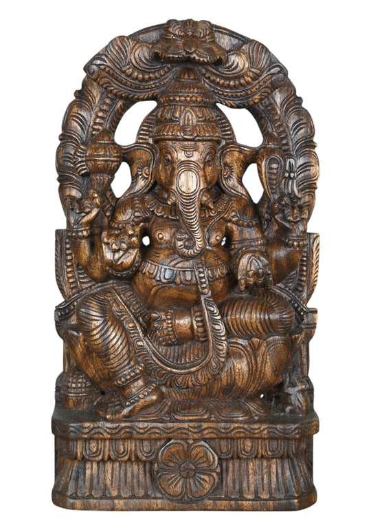 Ganesha Seated on Lotus with Holding Tusk 19"