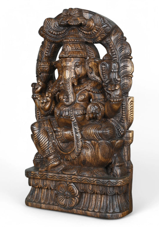 Ganesha Seated on Lotus with Holding Tusk 19"