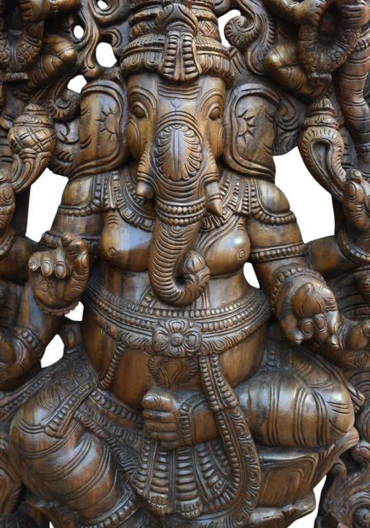 Tall Lord Ganesh Seated on a Lotus with Jali Work 72"