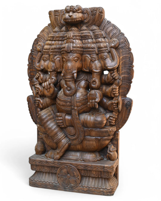 Wooden Panchamukhi Ganesha statue _2