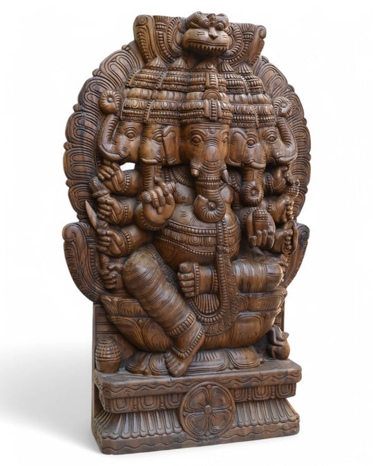 Wooden Panchamukhi Ganesha statue_3