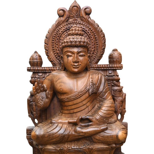 Buddha in Ornate Backrest – Abhay Mudra