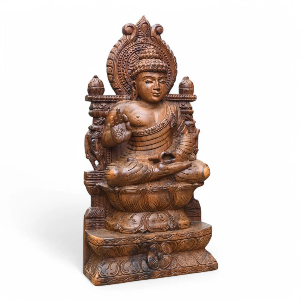 Buddha in Ornate Backrest – Abhay Mudra