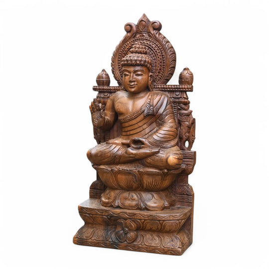 Buddha in Ornate Backrest – Abhay Mudra