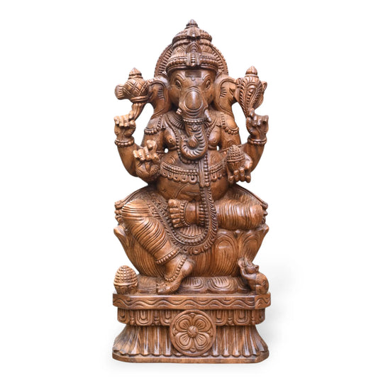 Beautiful Ganesh Carved in Right Trunk 24"