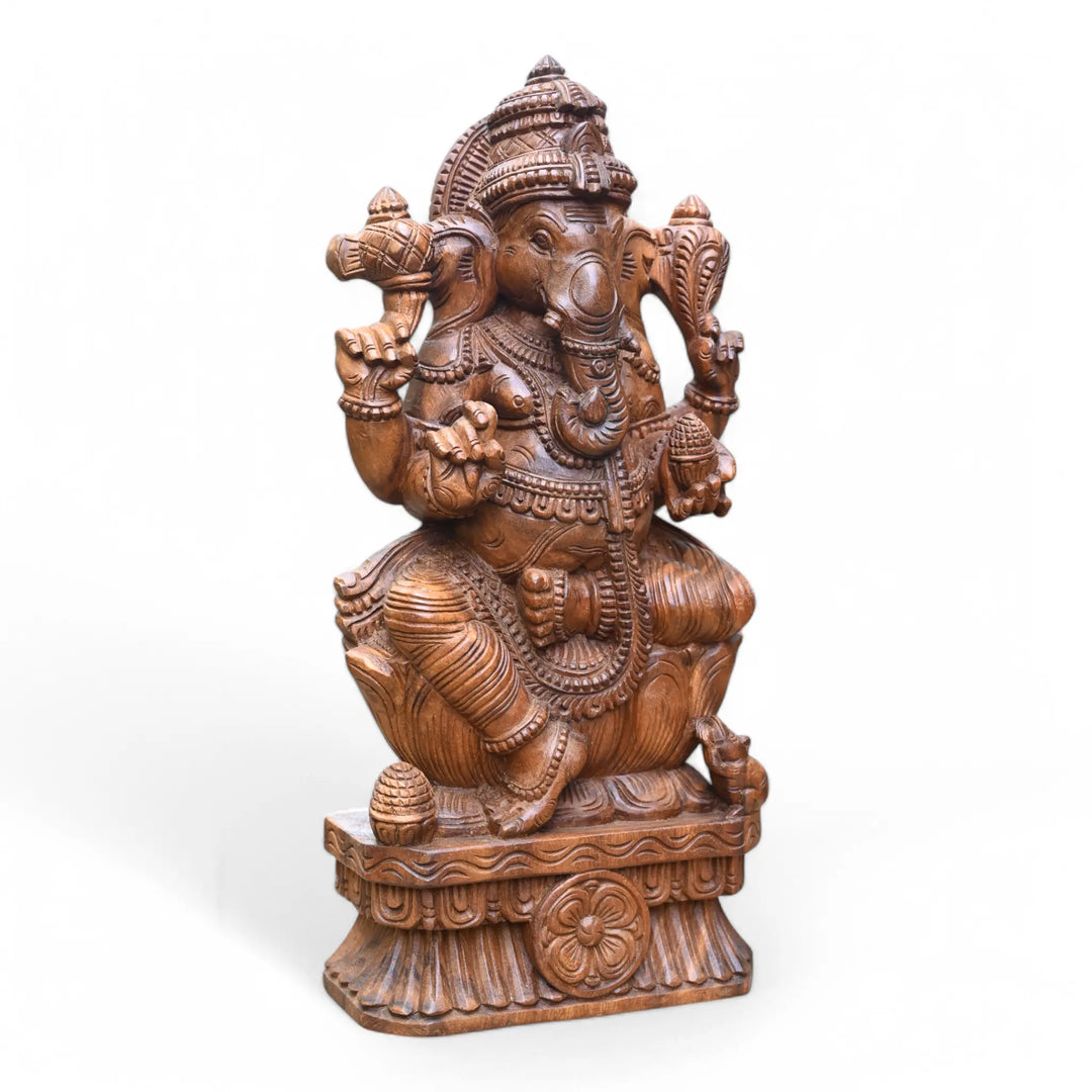 Beautiful Ganesh Carved in Right Trunk 24"